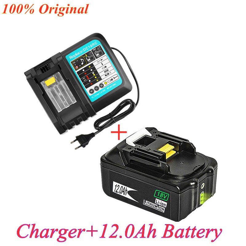 18v 12ah ladattava akku 12000 mah liion akku vaihtoehto työkone akku makita  bl1880 bl1860 bl1830+3a laturi: Default Title