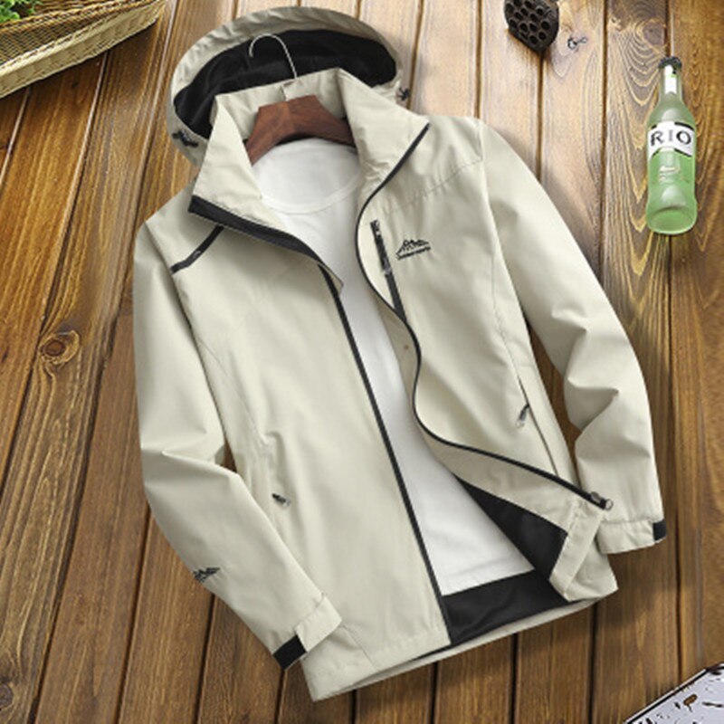 Outdoor Hiking jacket Spring autumn Women windproof waterproof thin hooded Windbreaker climbing camping Trekking Fishing coat: Beige / XL