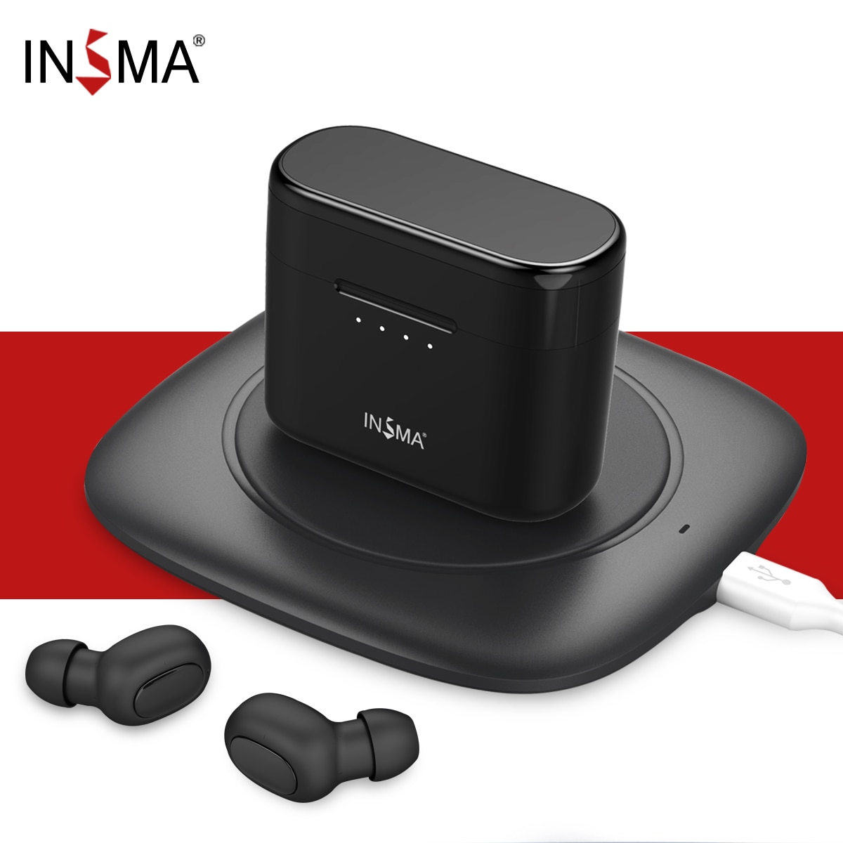 INSMA AirBuds Mini TWS In-Ear bluetooth 5.0 Oortelefoon Sport Hi-Fi Stereo True Draadloze Binaural Ondersteuning QI Opladen Oordopjes
