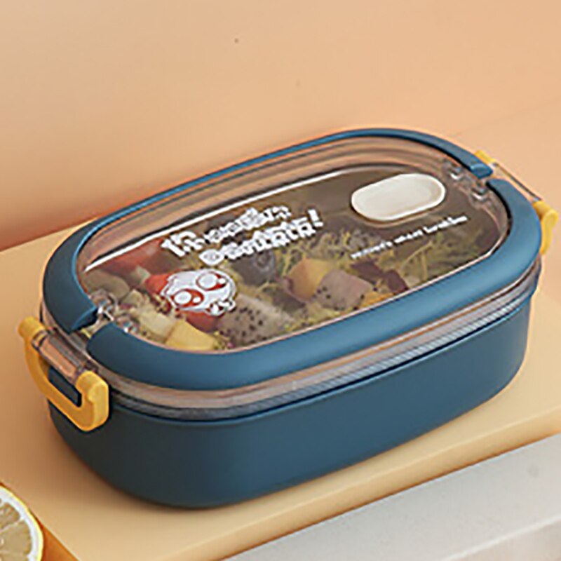 Draagbare Voedsel Container Lunchbox Student Kinderen Grote Capaciteit Laag Lunchbox 304 Rvs: Blue 1