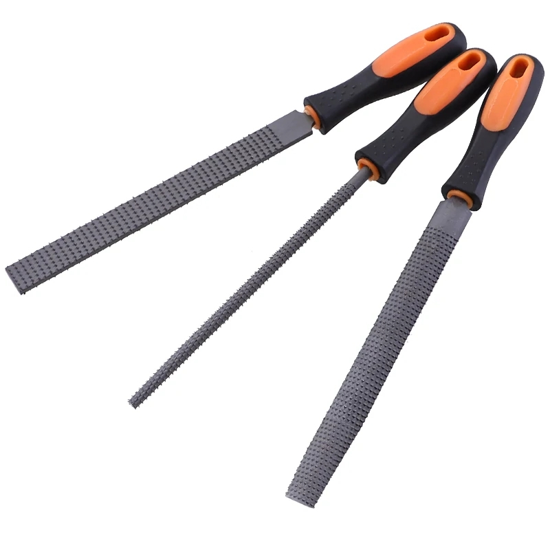 3Pcs 8" Wood Rasp Files Coarse Teeth Woodworking Filing Home DIY Round Flat Half-Round Hand Tools