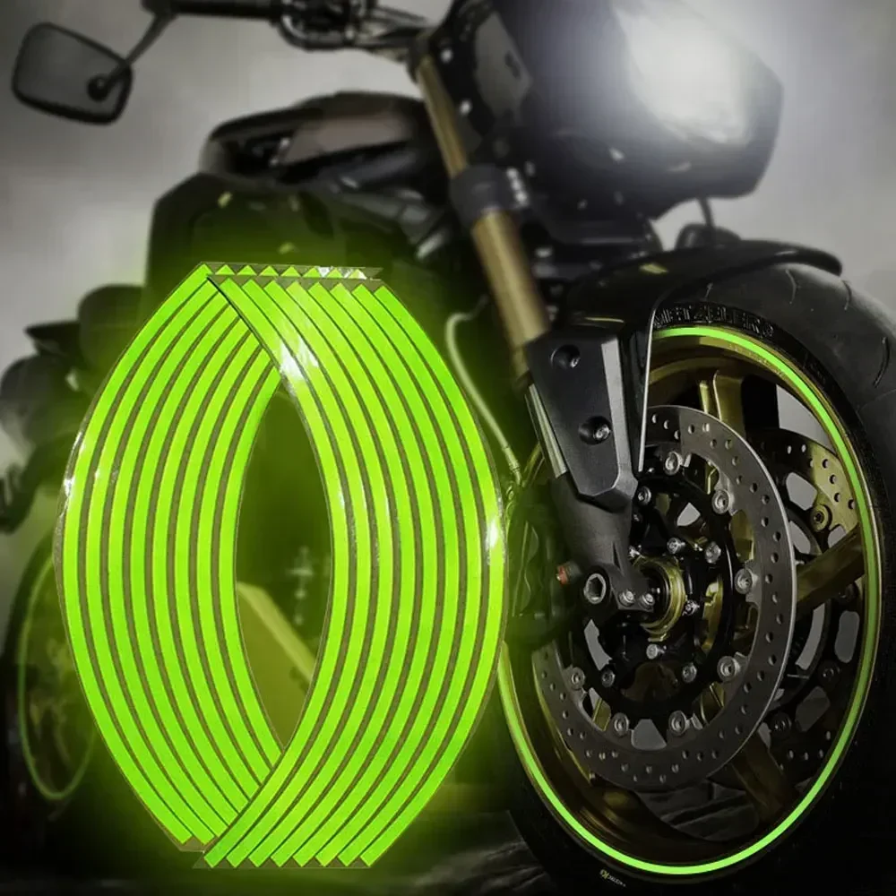 Adesivo universale per moto da 18'' Strisce riflettenti per cerchioni Striscia decorativa per auto Bici Moto Bicicletta Verde fluorescente Trim