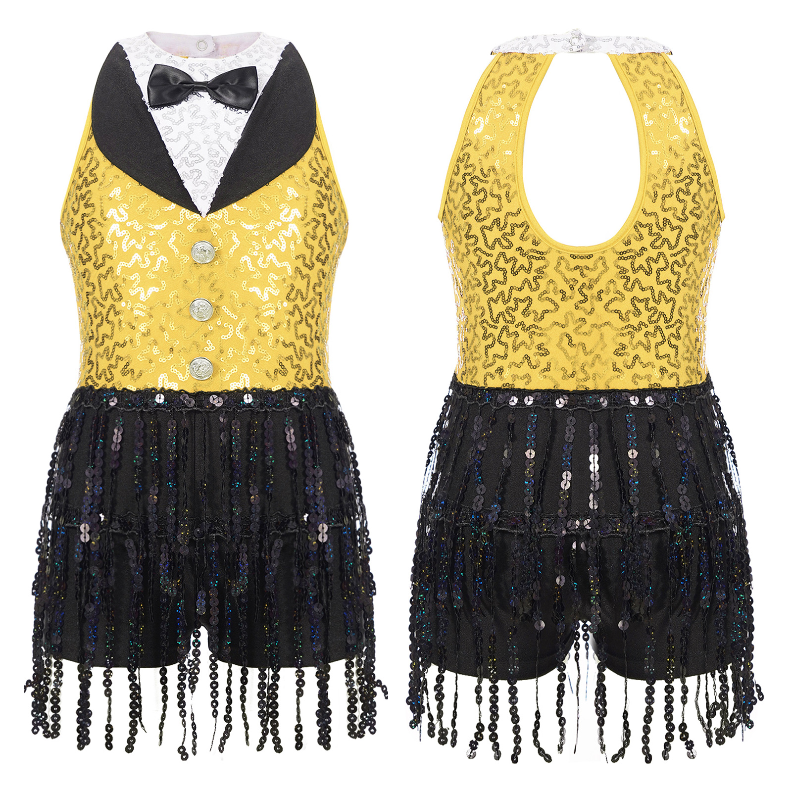 Children Girls Latin Jazz Dance Cha-cha Samba Stage Performance Costume Sleeveless Shiny Sequin Tassel Boyshorts Dress Dancewear: XS / Blue