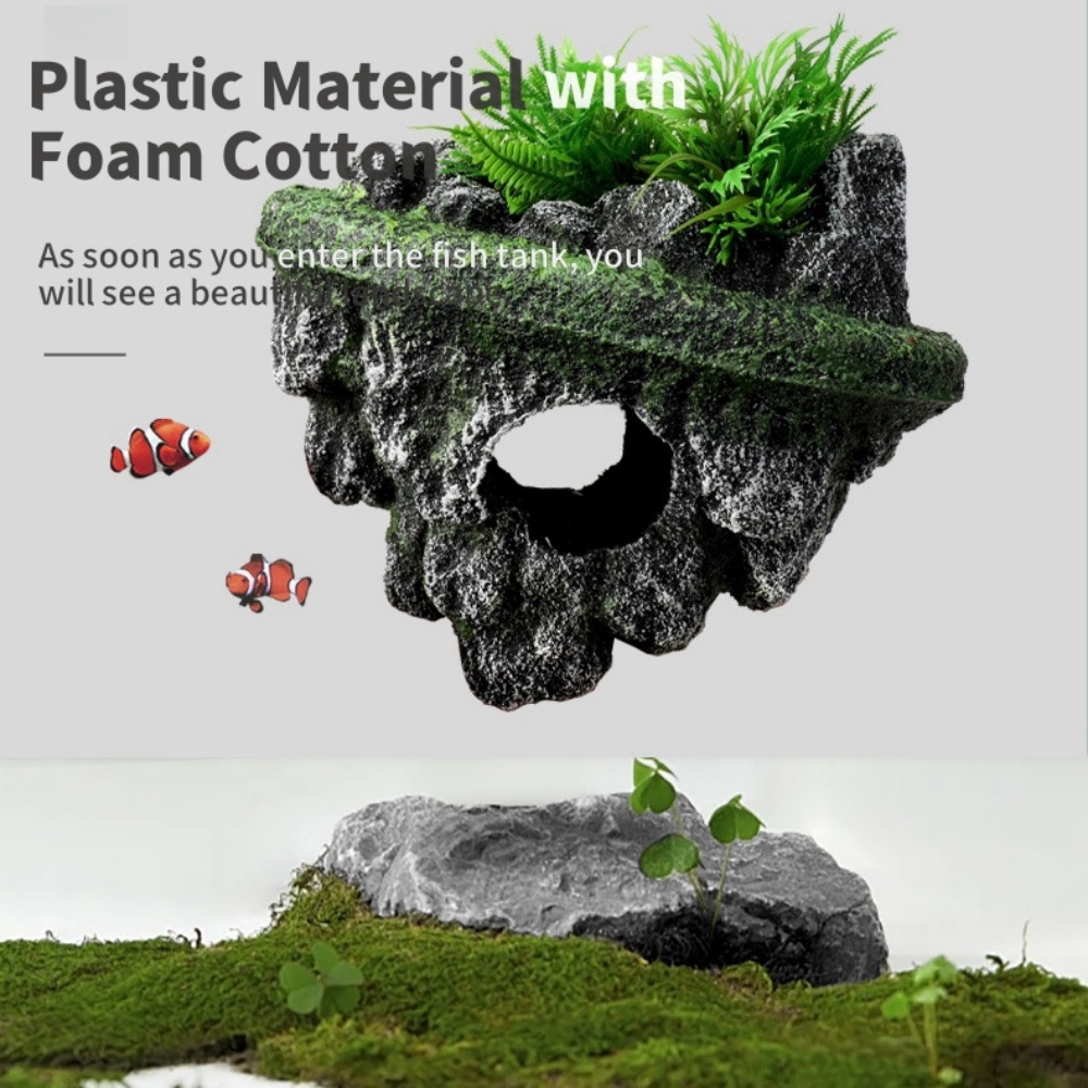 Suspended Island Fish Tank Decorative Floating Stone Simulation Plants Caverns Crafts Ornaments Aquarium Accessories