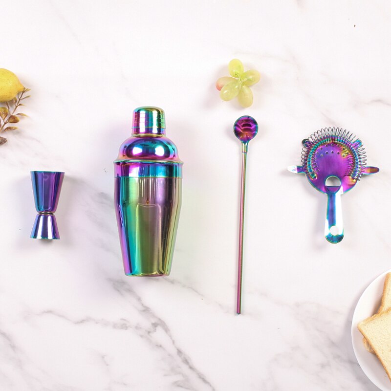 Gradual color Stainless Steel Cocktail Shaker Mixer Drink Bartender Browser Kit Bars Set Tools with jigger spoon
