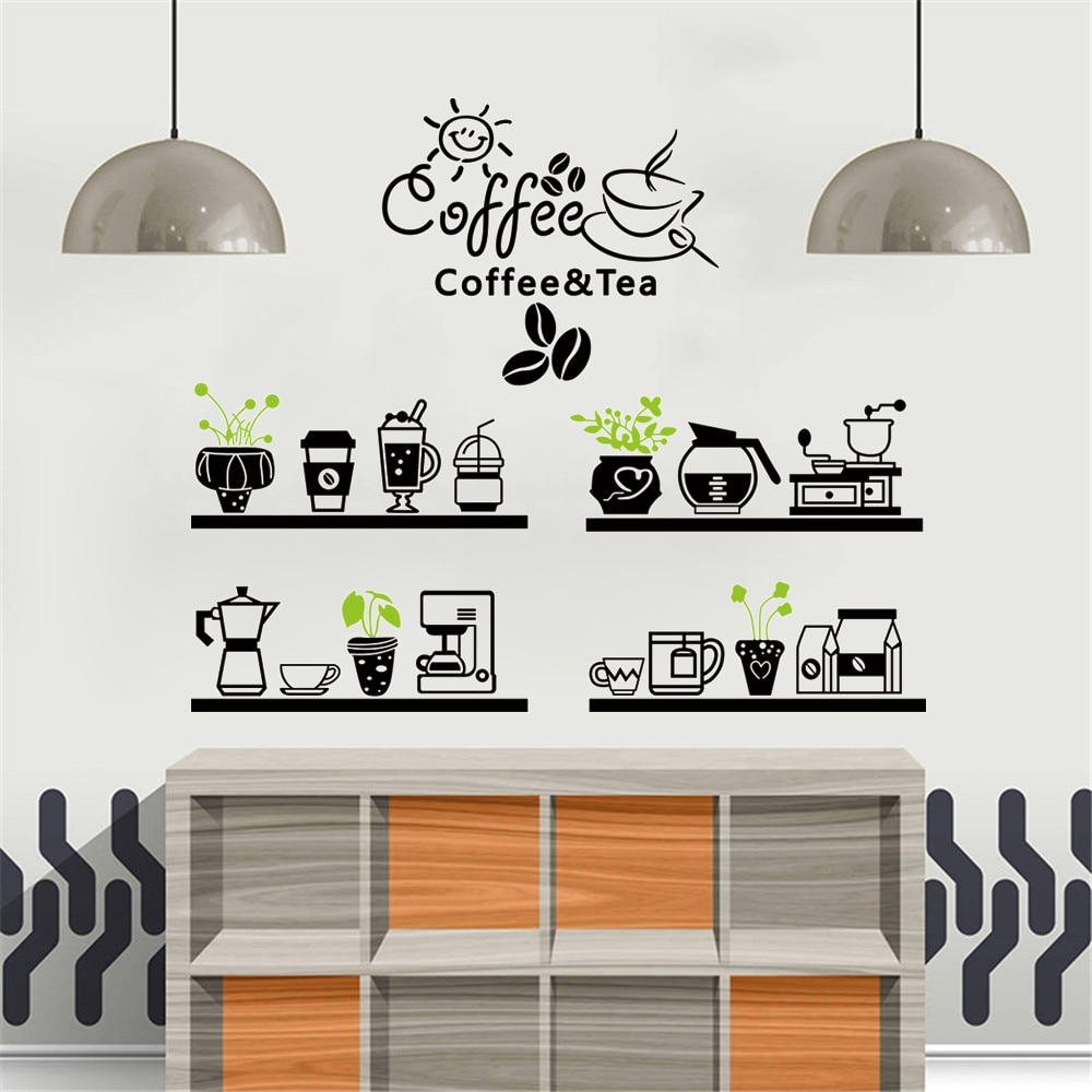 Coffee Shop Sticker Bean Milk tea Decal Cafe Cup Poster Vinyl Art Wall Decor Mural Decoration Break Bread Coffee Glass Decals