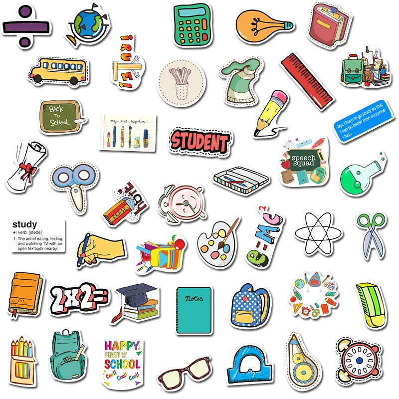 50Pcs School Supplies Sticker Pack Stationery For Kids Luggage Skateboard Bottle Motorcycle Bicycle Waterproof Laptop Stickers