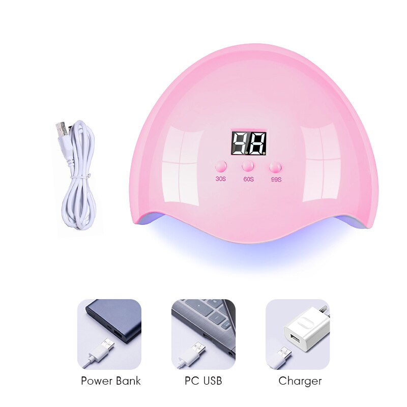 Rohwxy 66W Uv Led Lamp Nagel Droger Voor Alle Type Gels Polish Met Bodem 10 S/30 S /60 S/Timer Lcd Ijs Lamp Voor Nail Auto Sensing: Star1 48W (USB) Pink / USB