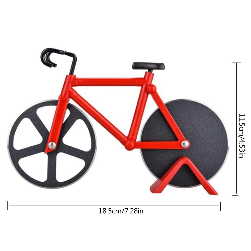 Cortador de Pizza con forma de bicicleta, cuchillo antiadherente de dos ruedas para cortar Pizza con soporte, herramienta de Pizza de acero inoxidable, suministros de cocina