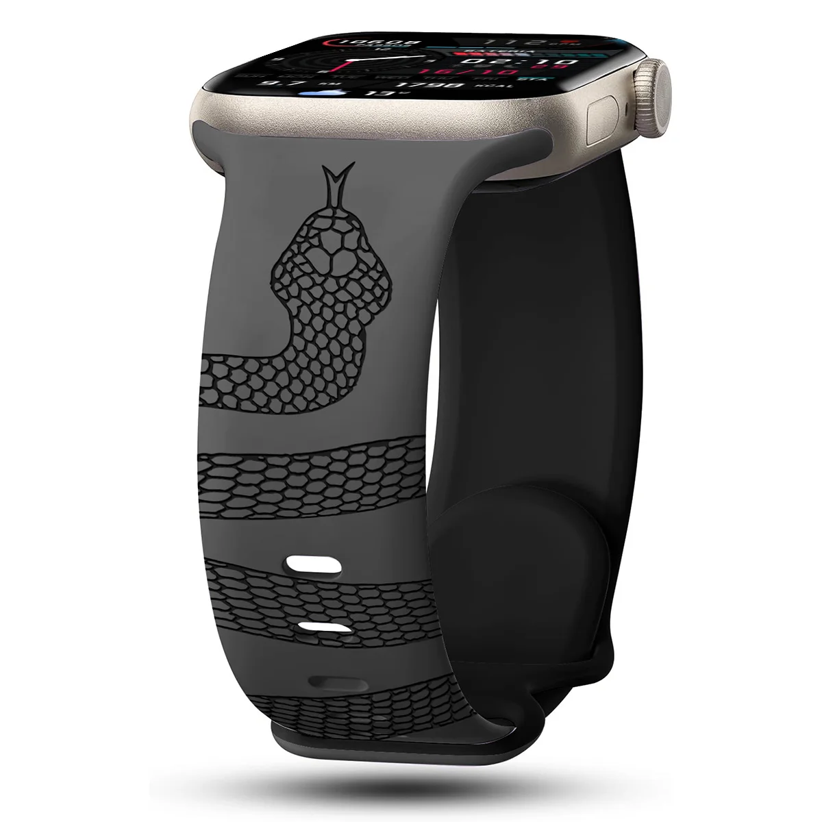 bracelet en Silicone serpent gravé pour Apple Watch 42mm 46mm 49mm 41 45 40 38 bracelet pour montre S10 9 8 7 parfait usage quotidien Sport: M / Kaki