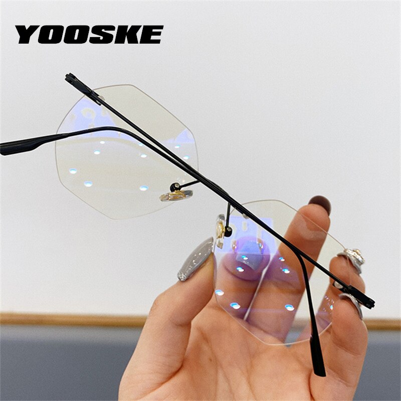Yooske transparante brilmonturen voor dames met anti-blue-ray-functie, optisch montuur zonder rand, computerbril zonder frame