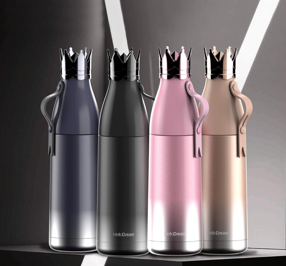 Mylb garrafa de água com coroa, caneca para uso externo, copo de viagem, copo a vácuo, copo térmico portátil para escola infantil 240/350ml