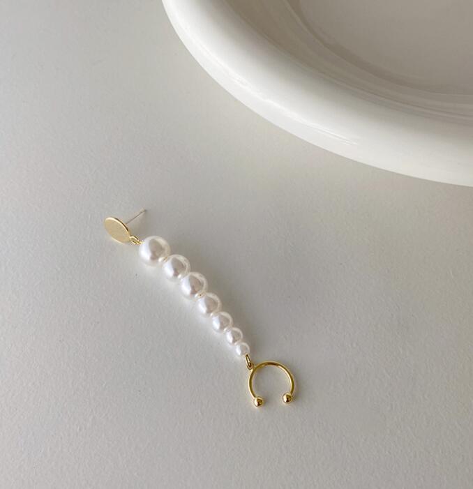 Coreano ouro longo corrente borla pérola earclip com piercing brincos para mulher orelha perfurada pérolas earcuff jóias: Default Title