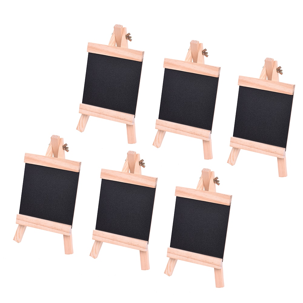 Trä svart tavla med pvc panel bordsskiva presentationstavla mini staffli furu svarta tavla med justerbar trä stativ set  of 6