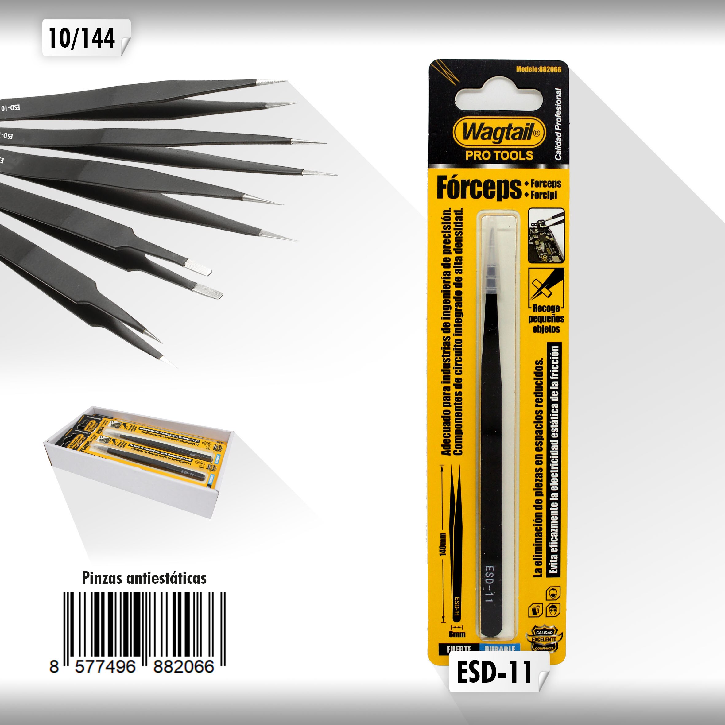 Wagtail-Pinza antiestática de precisión, herramienta de ajuste para gafas, joyas, electrónica.: ESD 11