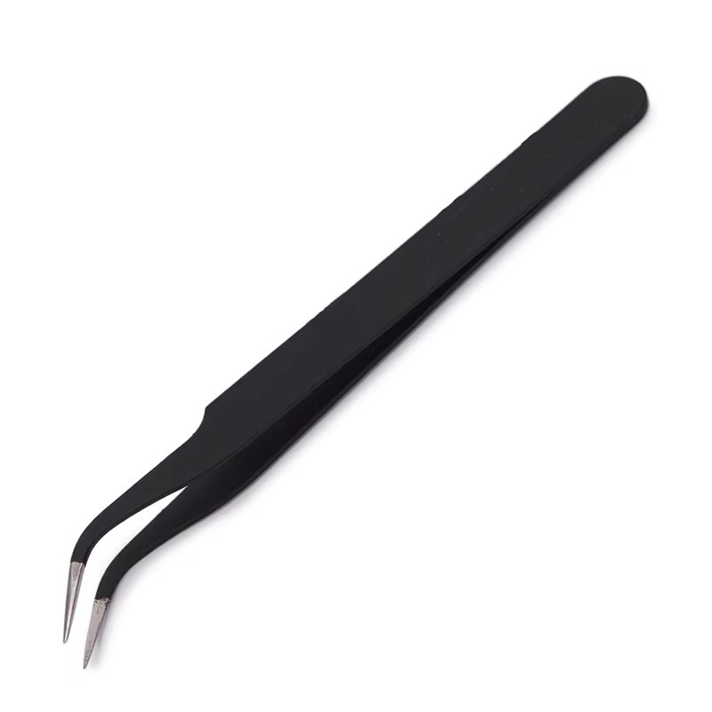 Anit-Static Tweezers, Precision Black DIY Tweezers for Nail Art and Eyelash Extensions Beauty Tools: black