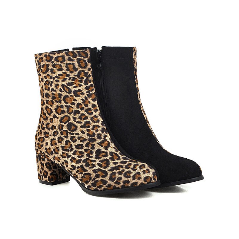Morazora nieuwste dames enkellaarsjes met luipaardprint, ronde neus en ritssluiting, herfst/winter laarsjes met hoge hak en nette schoenen voor dames