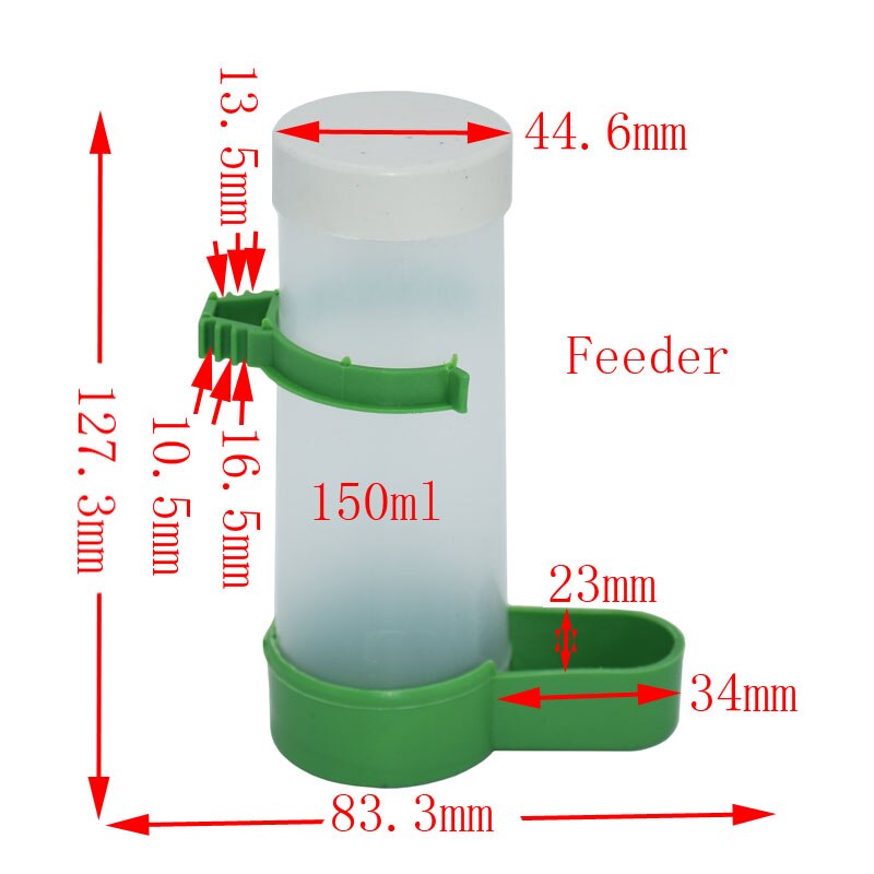 Papegøje fugledrik foderautomat vanding plast med clips til voliere undulat cockatiel 60ml 90ml 140ml 150ml 2 stk.: Feeder 150ml