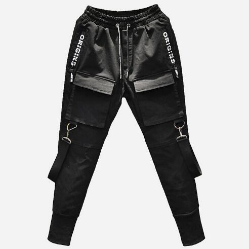 Pantalones cargo estilo hip hop para hombre, pantalón negro, punk, informal, harén, chándal de estilo urbano, hasta la pantorrilla, hip hop