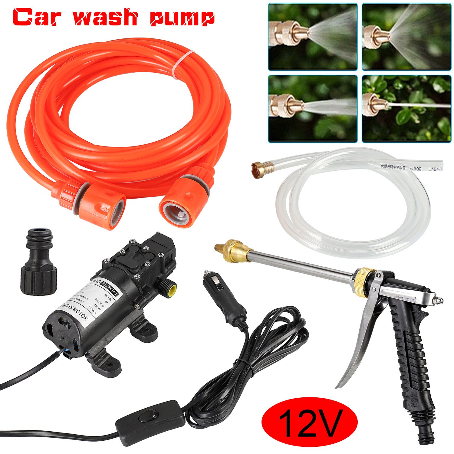 Portable 12V Car High Pressure Washer Water Pump Kit Jet Wash Cleaner Hose Van ​100W Washing Pump