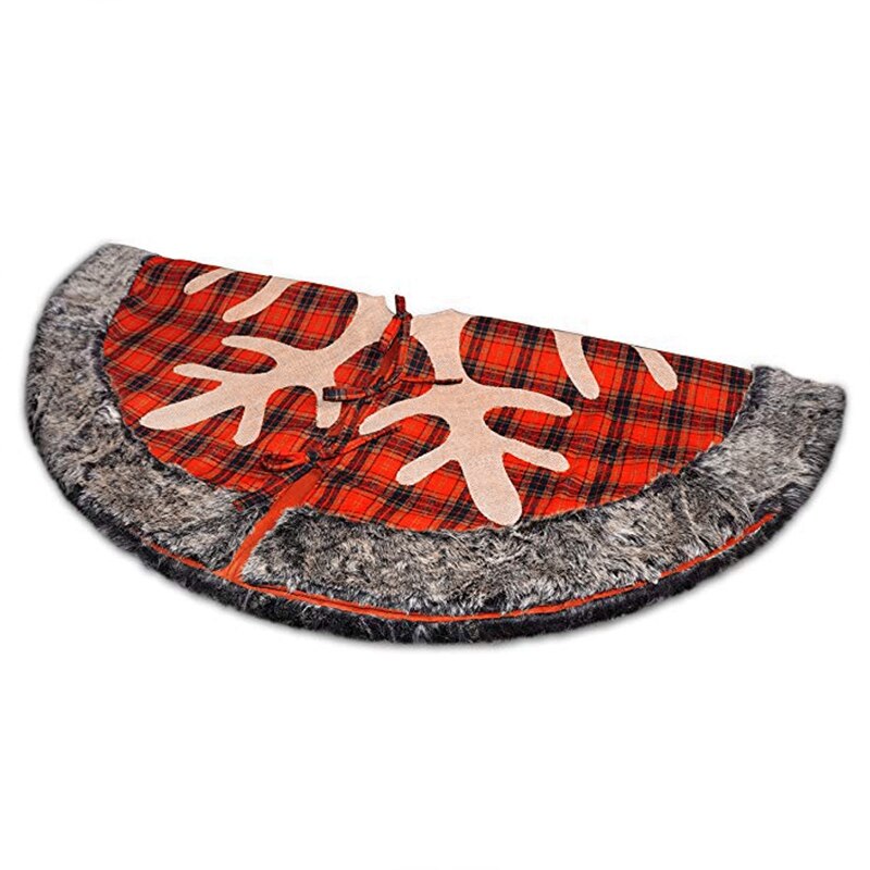 Jupe de sapin de noël 36 pouces grande toile de jute Plaid flocon de neige avec épaisse fausse fourrure bord jupe rustique arbre de noël décorations de