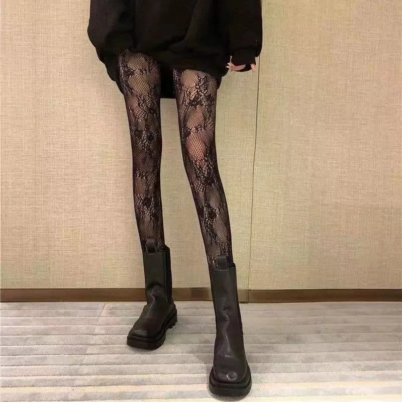 Medias sexis de ratán para mujer, medias de flores antienganches para y Club, Medias de red de pescado, pantimedias de encaje de malla de rejilla: Gris