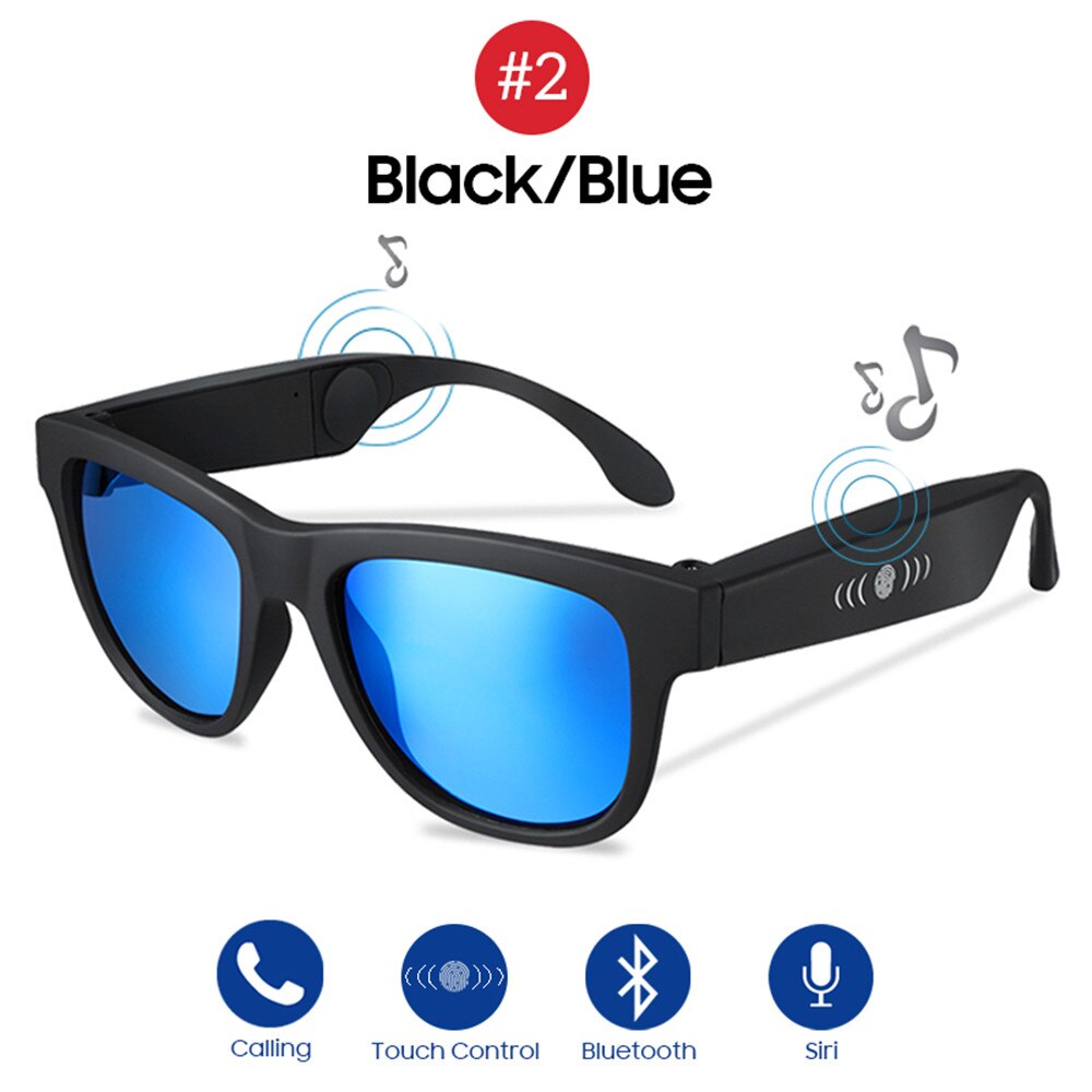 VIVIBEE Bone Conduction Sunglasses Music Zungle Trending Products Smart Men Women Polarized Audio Sun Glasses: 2 Black Blue