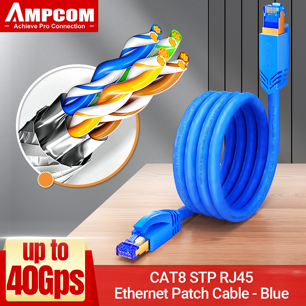 AMPCOM Ethernet Cable,CAT8 STP RJ45 10Gbps LAN Network Cable High Speed Gaming Patch 24AWG Strand Wire for Computer, PS5, Xbox