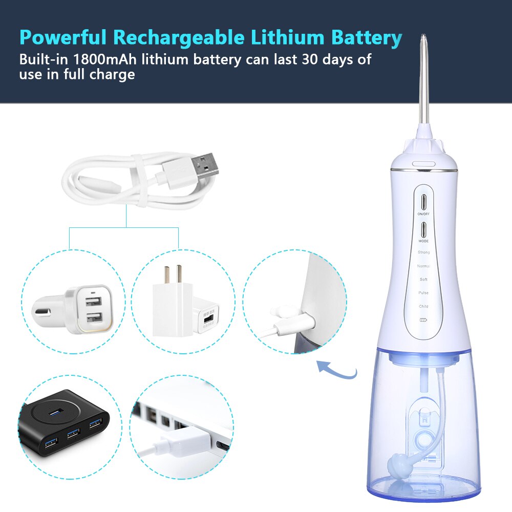 muntlig irrigator vannflosser usb oppladbart vannflosser bærbar vannstråle 350ml vanntank vanntett tannrenser