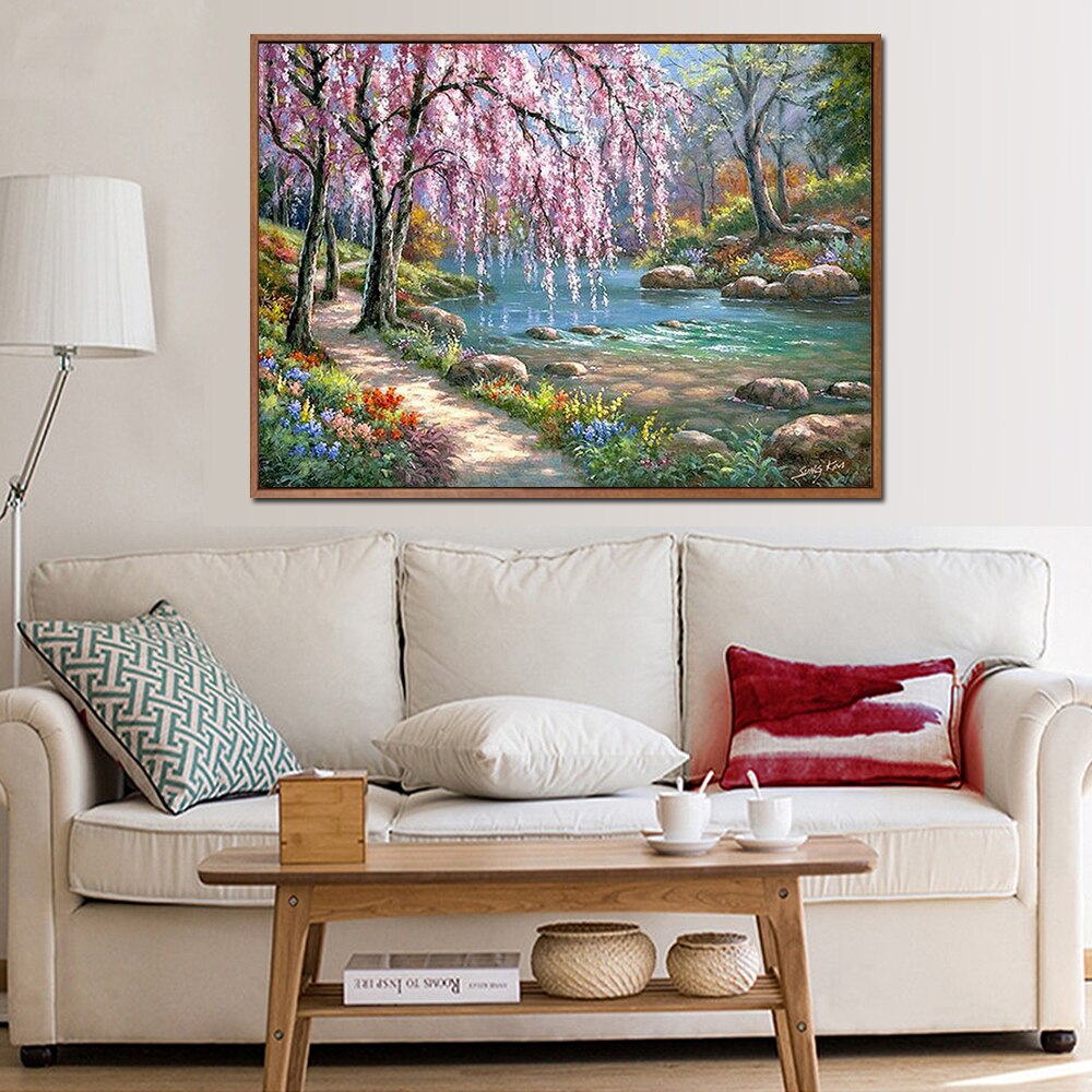 Oil Painting By Numbers Kit Home DIY Paint On Canvas Spring Riverside scenery