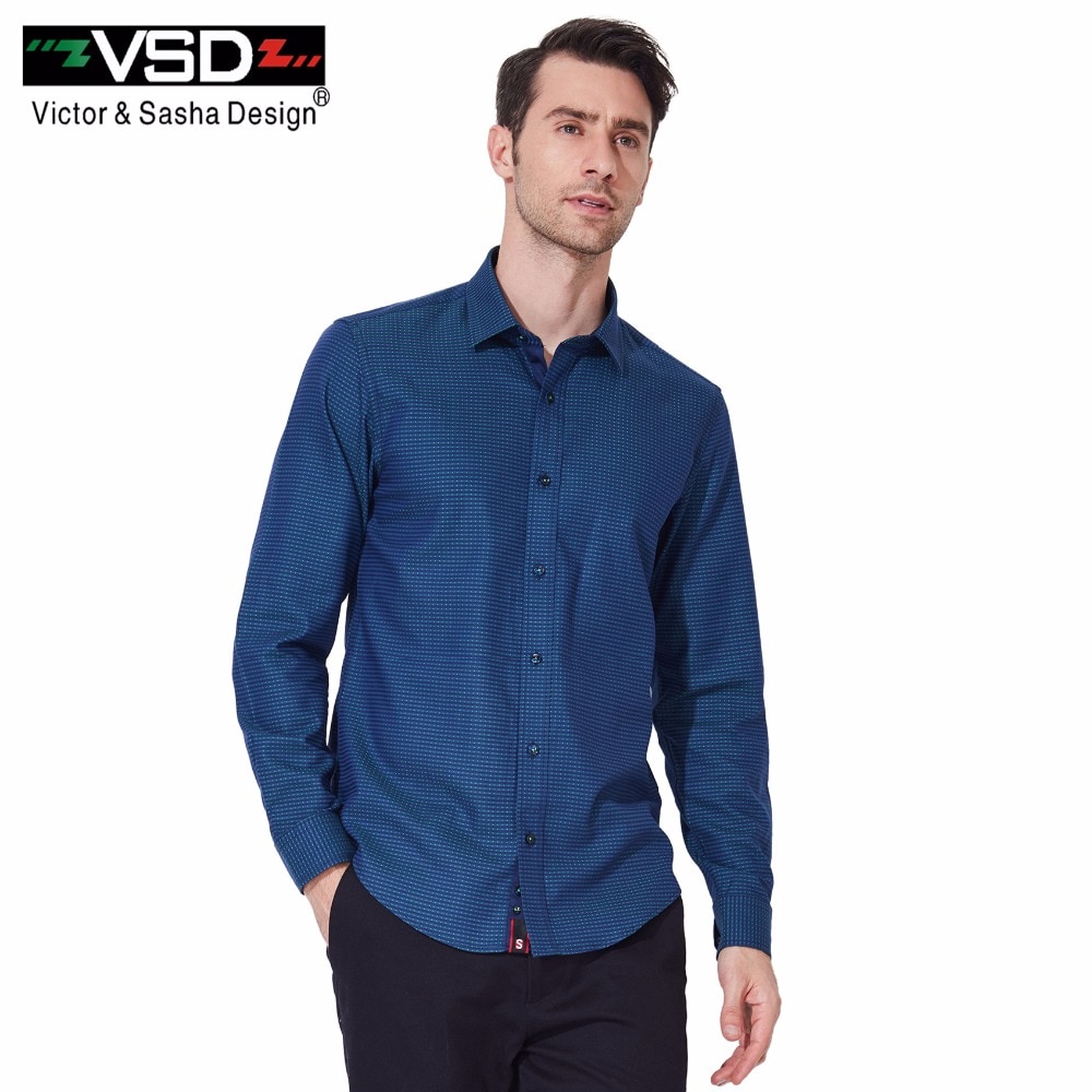 Vsd casual skjorter lange ærmer premium dot bomuld mærke shirting materiale herreskjorte euro størrelse  vs2045