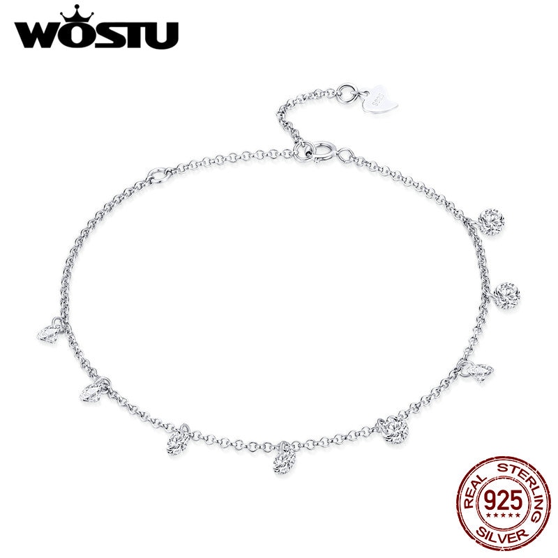 Wostu nova marca real 925 sterling silver minimalismo ajustável pulseiras de corrente para mulheres jóias finas presentes aniversário cqb103