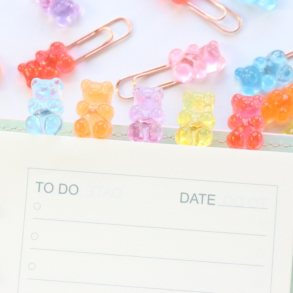 Domikee cute Korean bear shape office school paper clips set student candy memo clips bookmark stationery supplies 6pcs