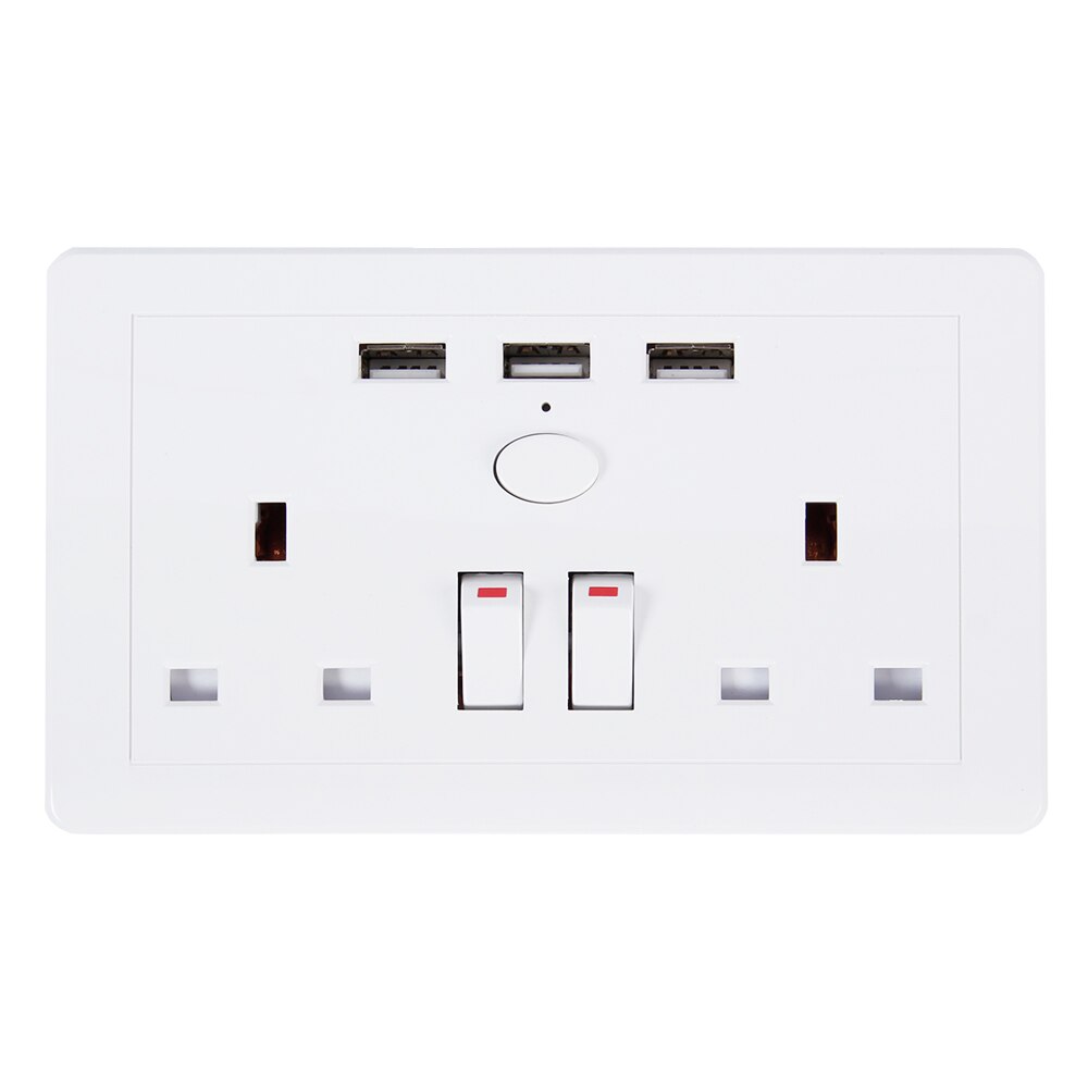 Uk Plug 3USB 2.1A Stopcontact Stopcontact Dubbele Ac Outlet Charger Poort Met Onafhankelijke Schakelaar Veiligheid Deur Muur Plaat outlet: Default Title