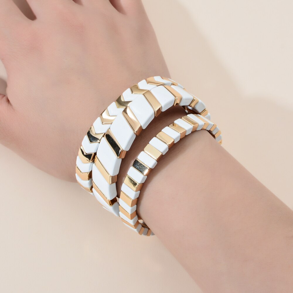 2022 Summer Gold Color Enamel Bracelet Tile Bracelet Bohemian Stackable Stretch Bracelets For Women Jewelry