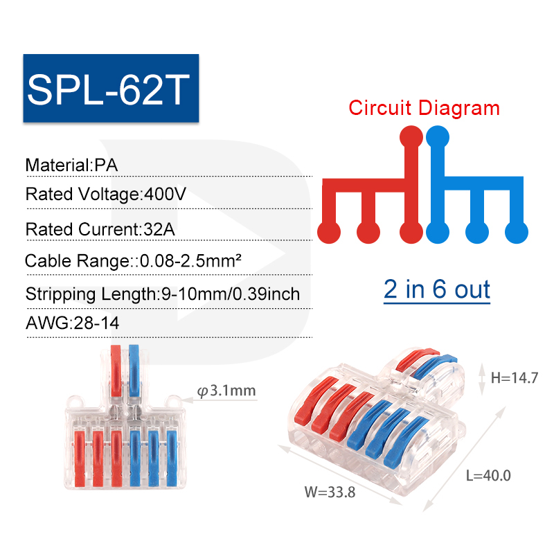 Quick Compact Splitter Electrical Cable Connectors SPL Spring Spliced Conductor Termianl Block plug-in Junction Box AWG 28-12: MULTI
