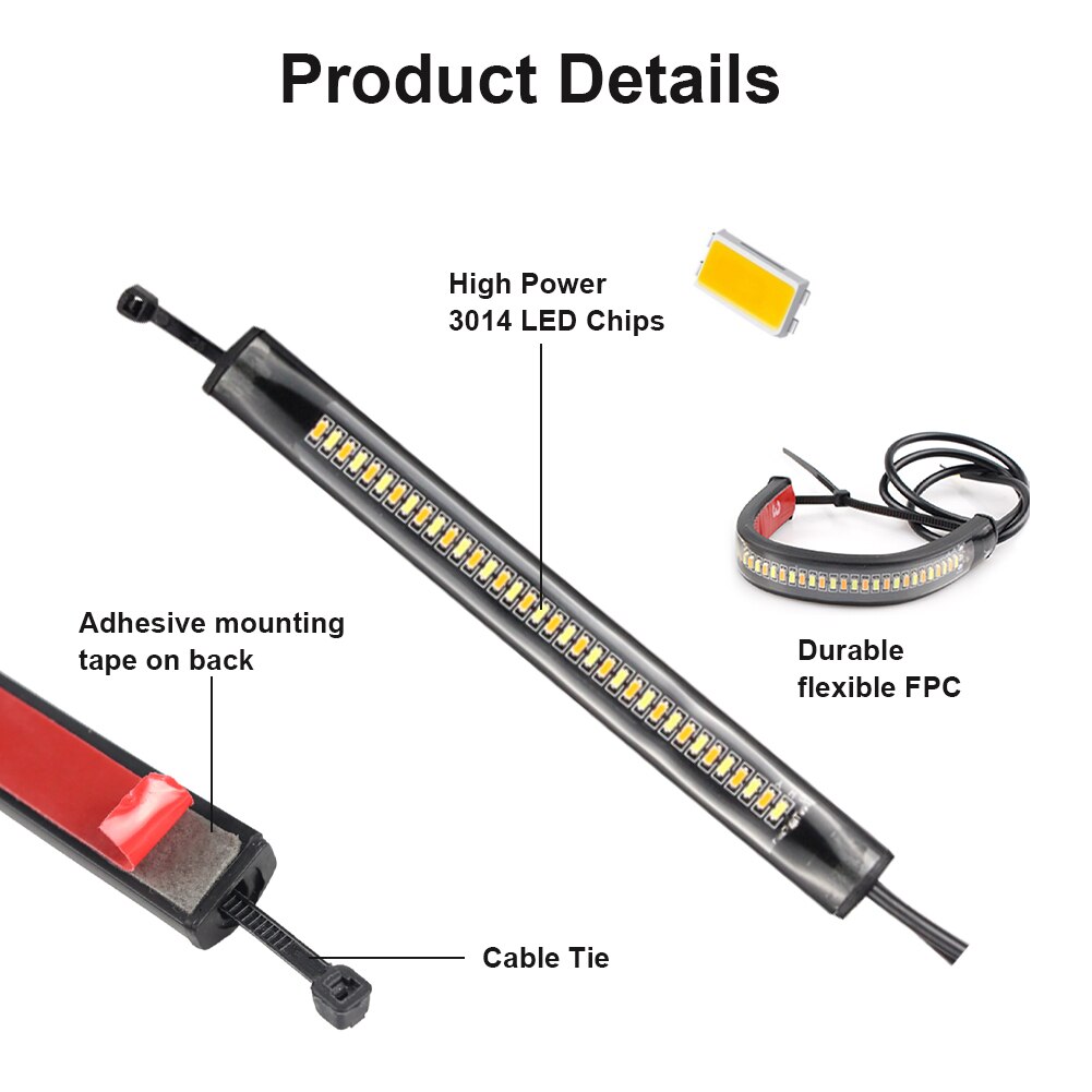 1/2 Pcs Universal Motorcycle Led Light Strip 12V Richtingaanwijzer Drl Amber Wit Moto Flasher Strip Licht Knippert blinker