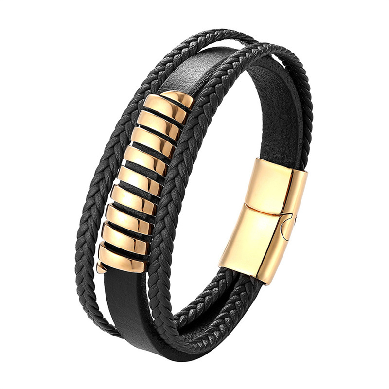 Lederen Armband Mannen Punk Stijl Rvs Magneet Knop Mutil-Layer Leren Armband Voor Mannen Sieraden: 2