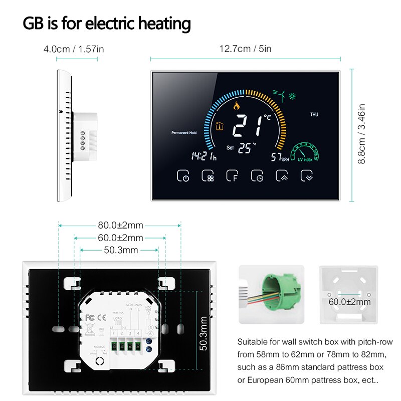 Wireless Thermostat Touch Screen Programmable Temperature Controller for Room Heating with Gas Boiler and Actuator with Tuya