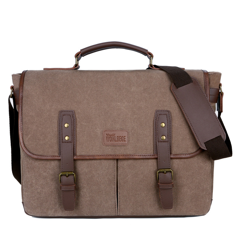 Vintage Mannen Aktetassen Canvas 14 Inch Laptop Tassen Draagbare Tas Voor Mannen Business Aktetas Schoudertas: Coffee