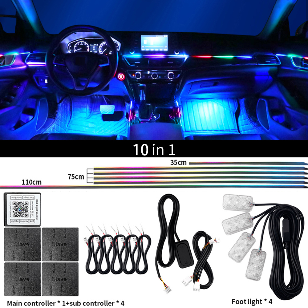 Luz LED ambiental Universal para Interior de coche, sinfonía FullColor Streamer RGB, 64 colores, tira acrílica oculta, decoración, lámpara de ambiente: RGB