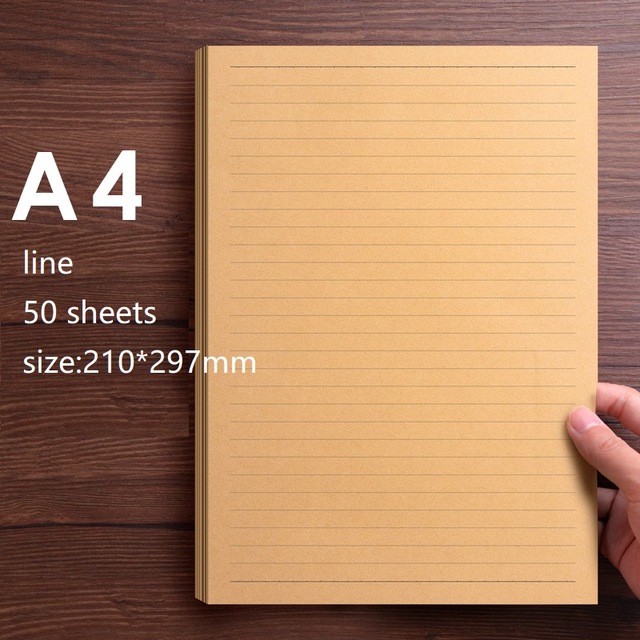 Vintage Kraft paper Writing Letter Stationery Romantic Japanese Style Letterhead Note craft Paper 50 sheets A4/B5/A5: A4 line