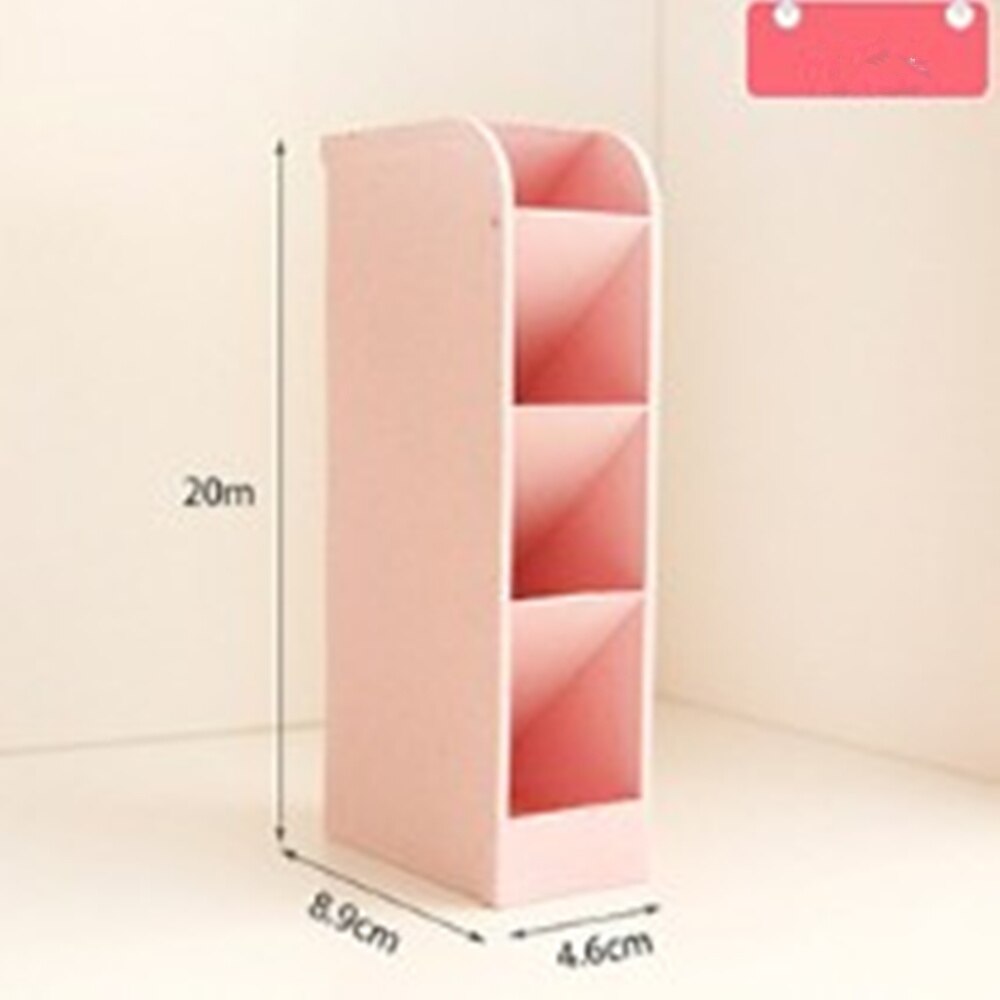 Multi-function 4 Grid Desktop Pen Holder Office School Storage Case Can Stand Rectangular Finishing Box: Pink