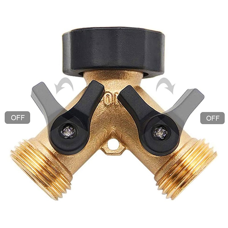 2 Pack Hose Splitter 2 Way, Duty Brass Connector Tap Splitter, Y Connector Brass Garden Hose Adapter with 2 Valves