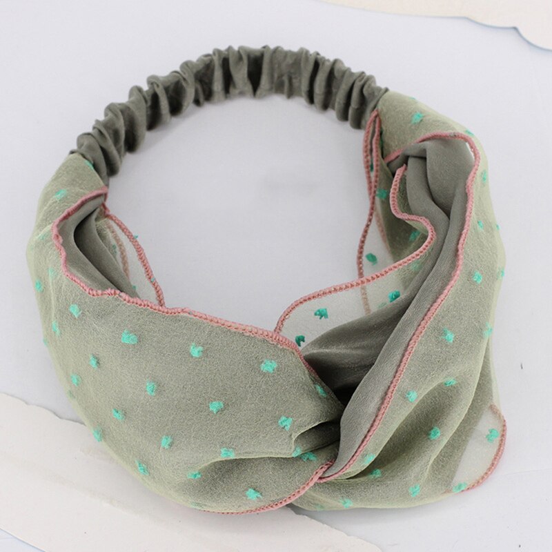Dubbele Mesh Gaas Haarband Voor Meisjes Vrouwen Yoga Haarband Stippen Afdrukken Mesh Knoop Sport Hoofdband Vrouwen Sport Haarband: green