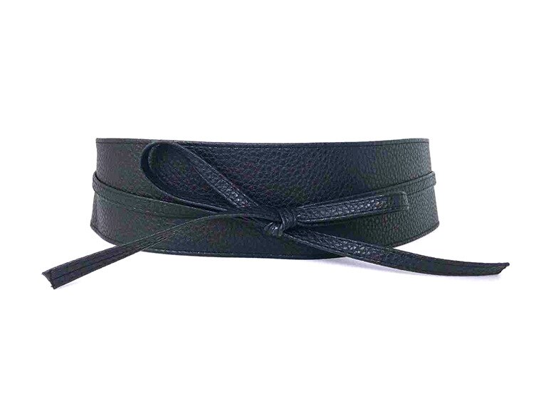 1PC Spring Autumn Women Lady Metallic Color Soft Faux Leather Wide Belt Self Tie Wrap Waist Mujer Dress: N223-Black