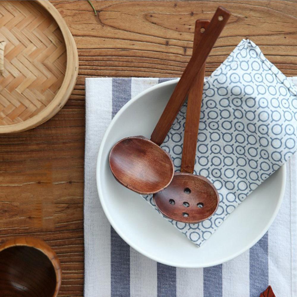 Japanse Stijl Lange Steel Houten Lepel Pot Vergiet Servies Keuken Koken Duurzaam Lepel Ramen Pot Filter Lepel