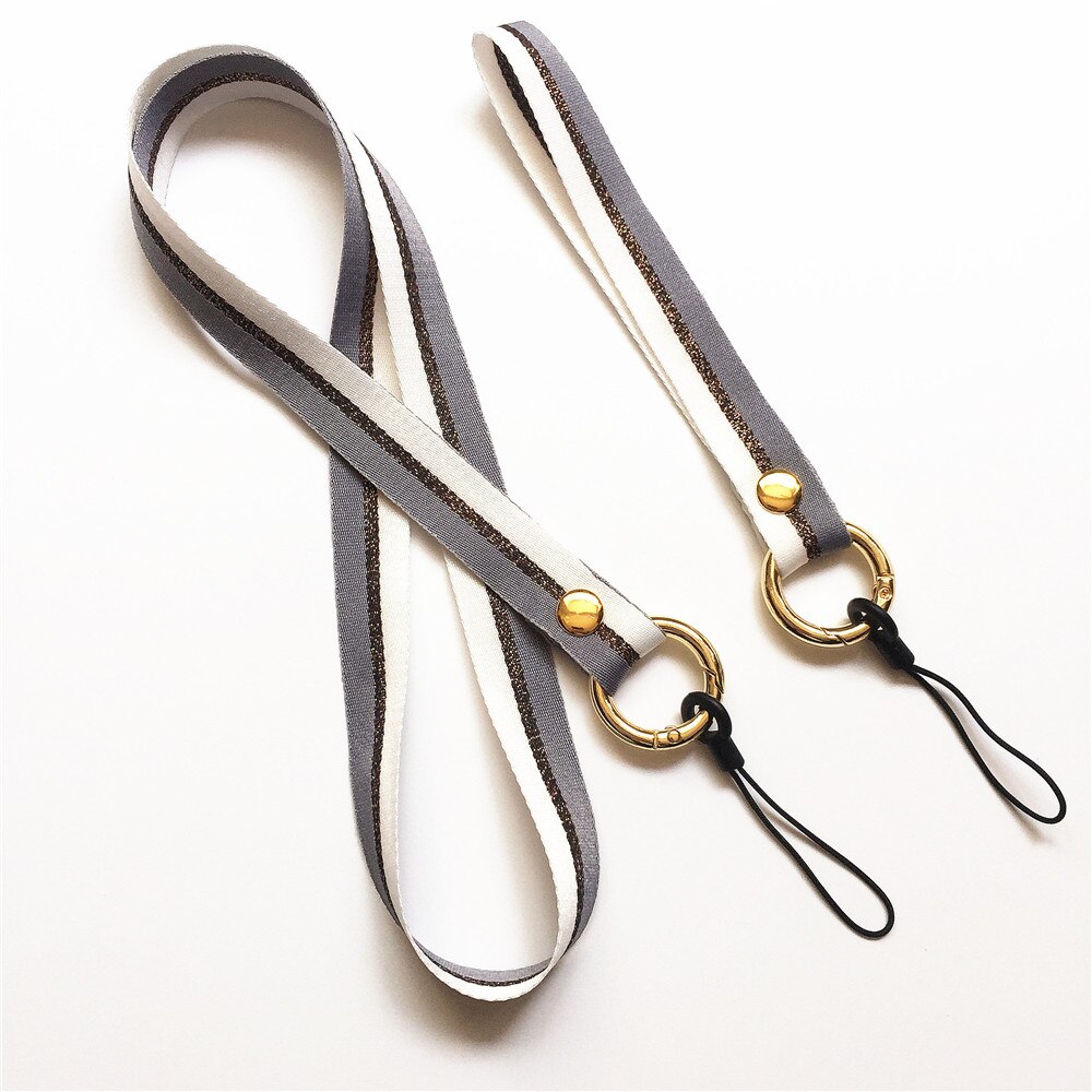 2 stk håndlavet stof nøglering til kvinder og piger med gylden rund clips og snor til at fastgøre nøgler og mobiltelefoner: Grå
