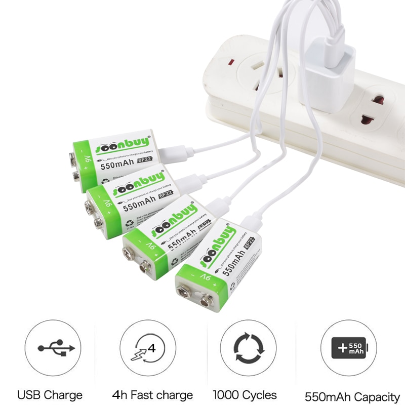 9V 6F22 550mAh li-ion Rechargeable battery Micro USB Batteries 9 v lithium for Multimeter Microphone Toy Remote Control KTV
