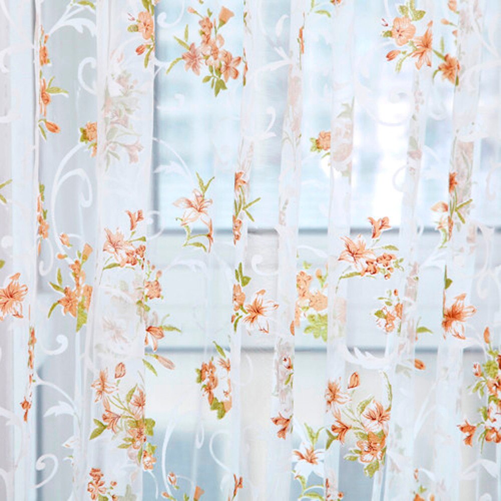 Curtains for living room luxury european 100X200cm Impatiens Flower Sheer Curtain Tulle Window Voile Drape Valance Bedroom
